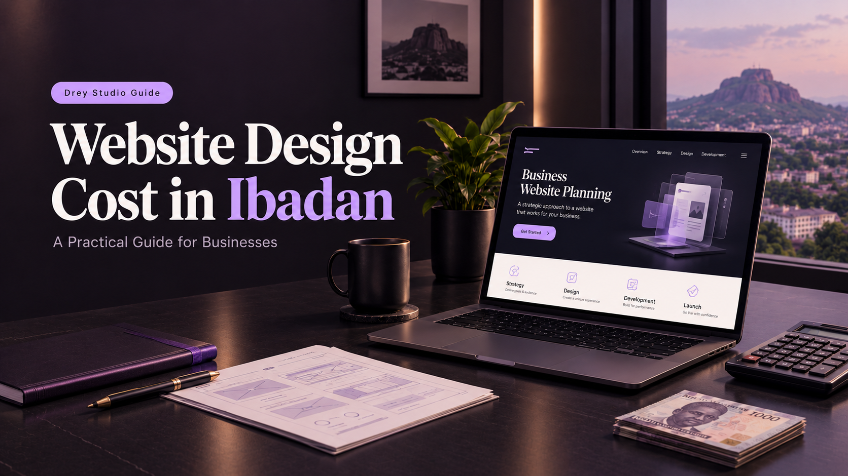 Editorial banner for a guide to website design cost in Ibadan