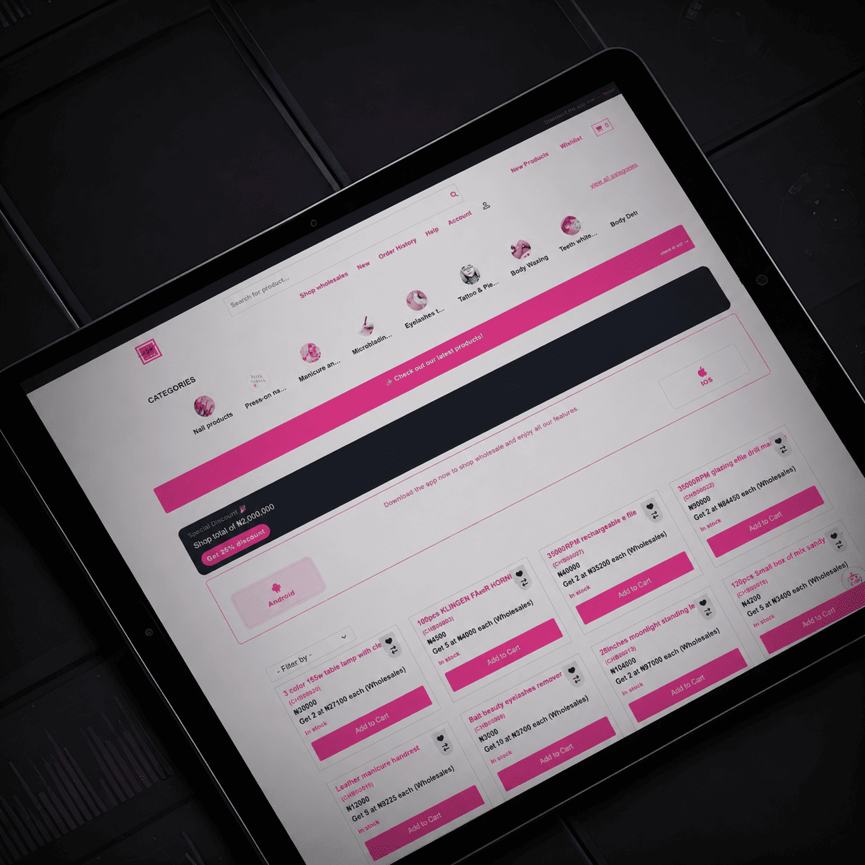 Custom luxury e-commerce website design with dark purple accent and responsive product grid
