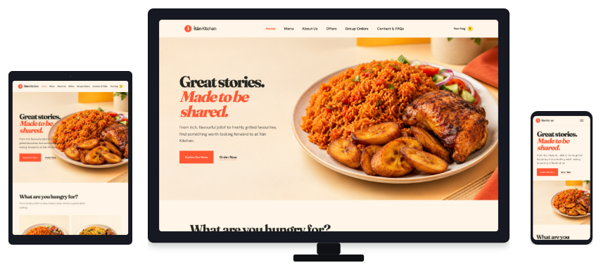 Itan Kitchen website shown across desktop, tablet and mobile devices