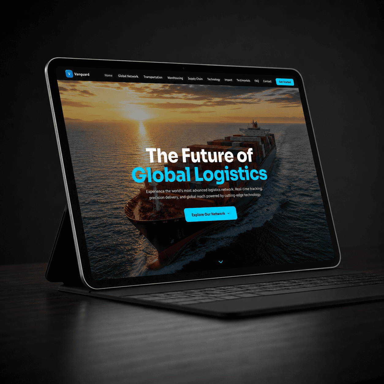 Responsive logistics company website with service overview and shipment tracking section