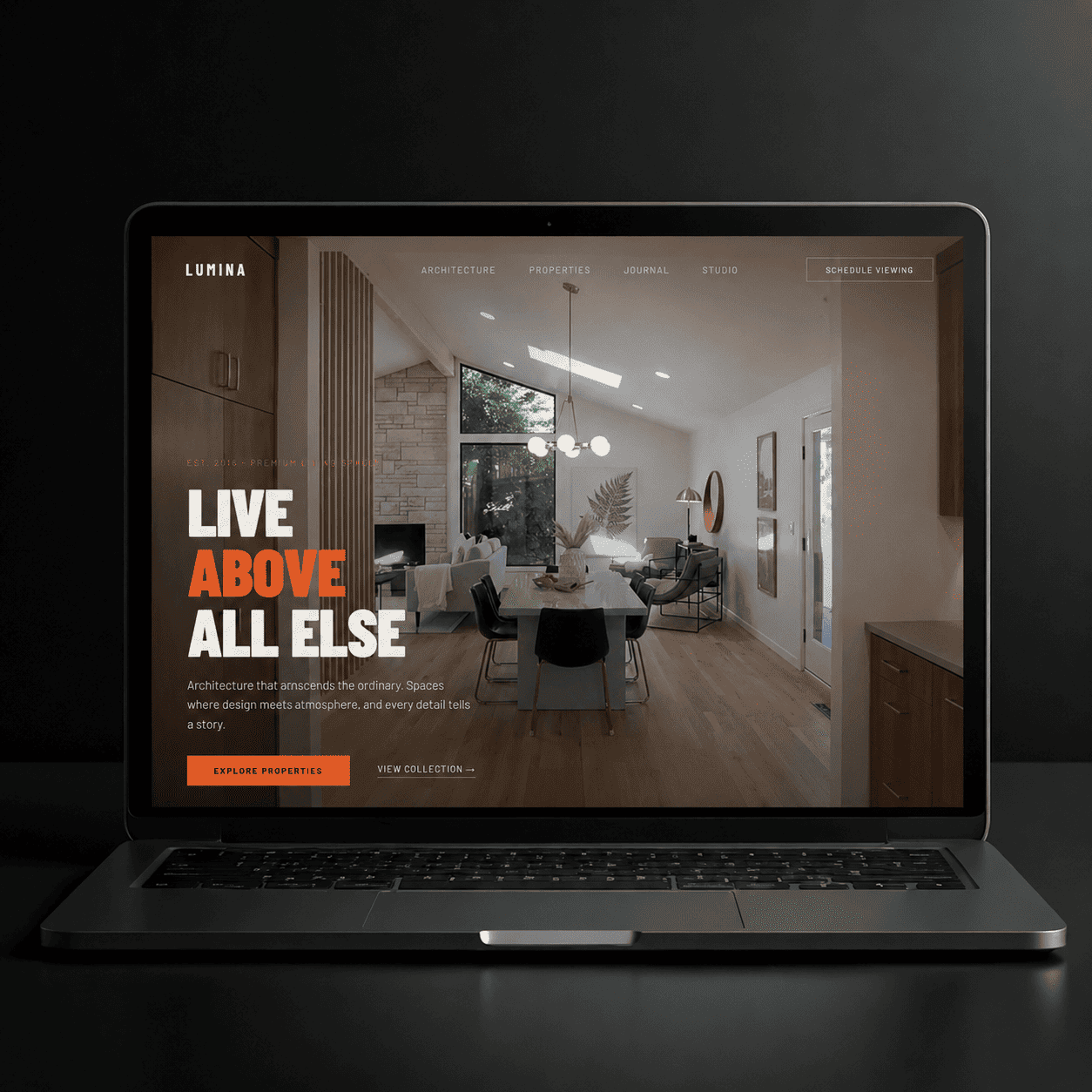 Custom real estate website with property listings grid and search filter functionality
