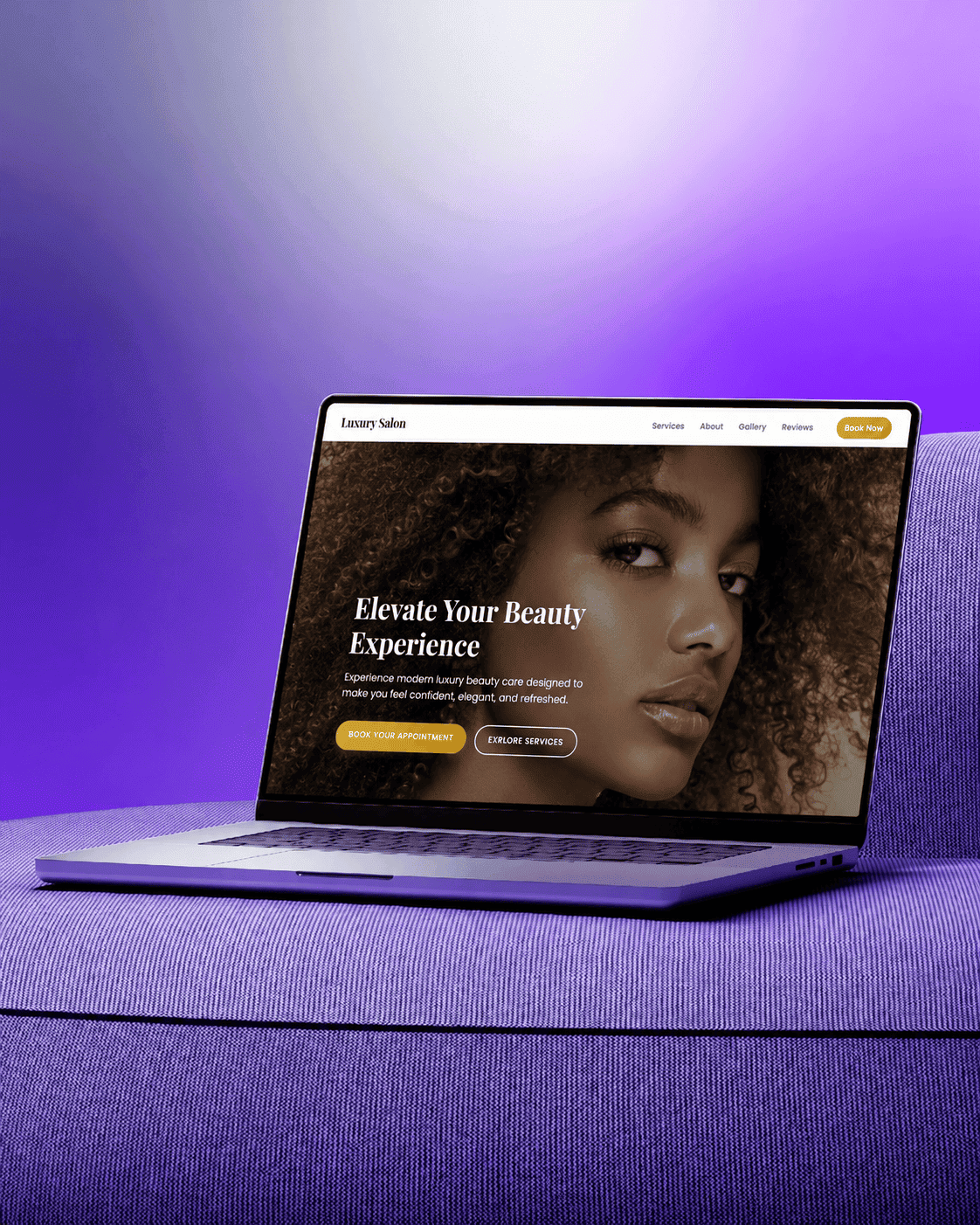Custom beauty salon website with services menu and booking call-to-action design