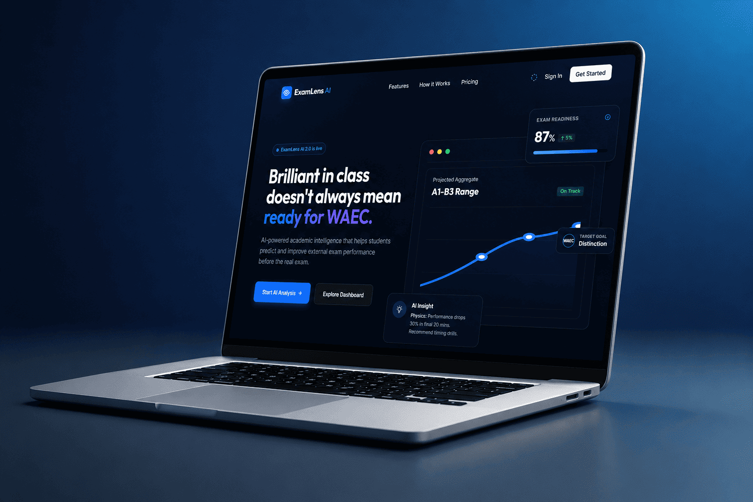Custom-built West African WAEC exam score prediction web app with subject input fields and result dashboard